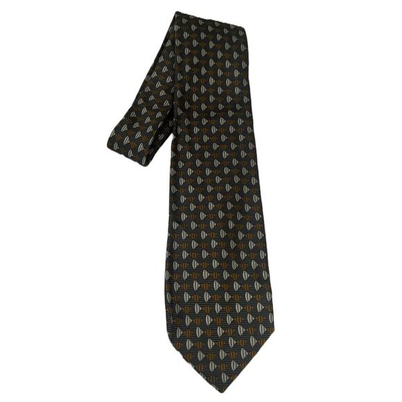 Claiborne 100% Silk Designer Tie Gray Geometric Business‎ Casual Retro Necktie - Picture 4 of 9